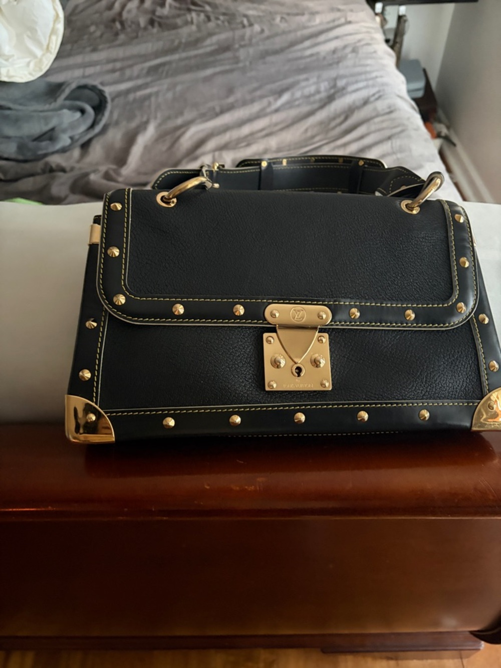 Black LV  Leather Studded Handbag